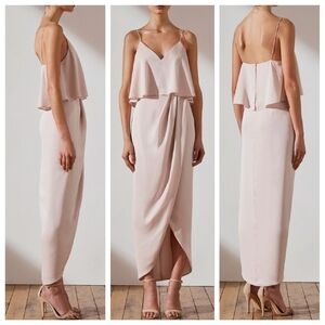 NEW SHONA JOY Porcelain Luxe Cocktail Frill Satin Tulip Hem Bridesmaid Dress